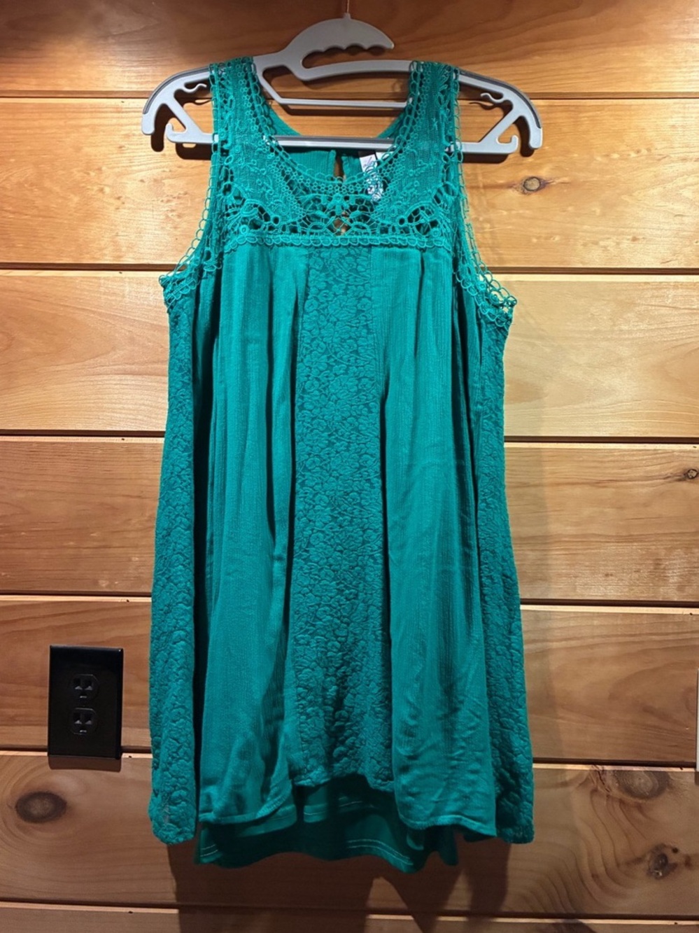 Lace Detail Mini Dress in Green L